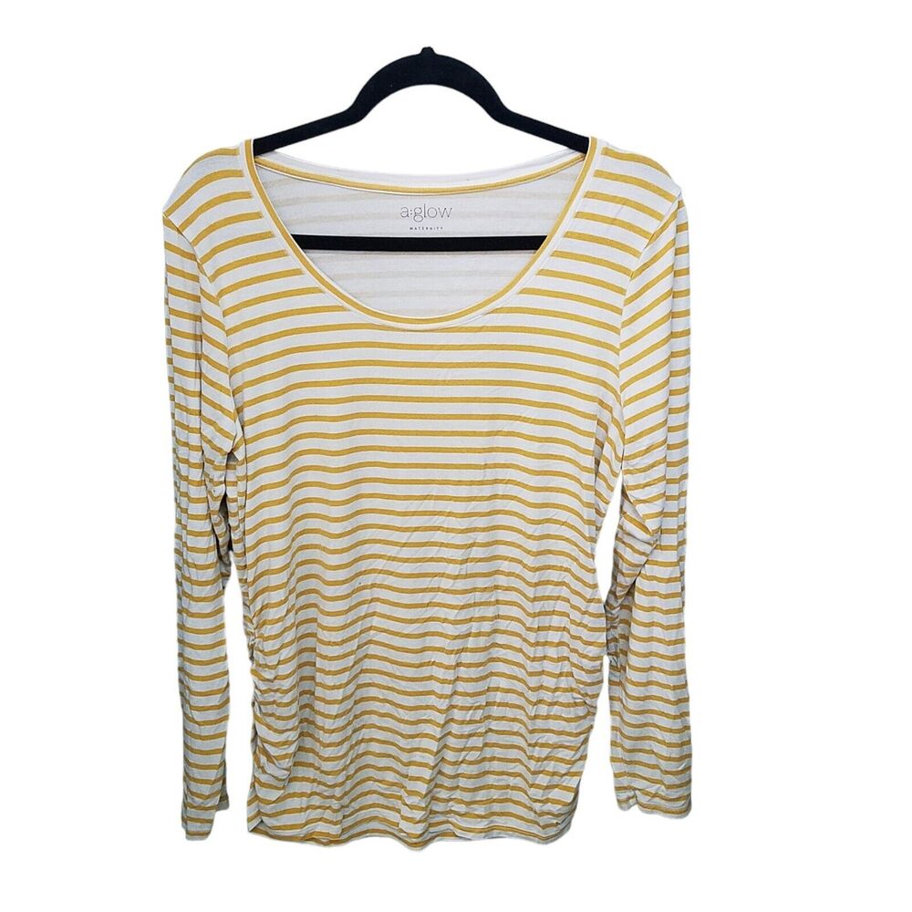 A. Glow Womens Sz XL Yellow White Striped Long Sleeve Maternity Shirt
